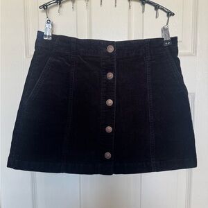 Black Button-Front Corduroy Skirt